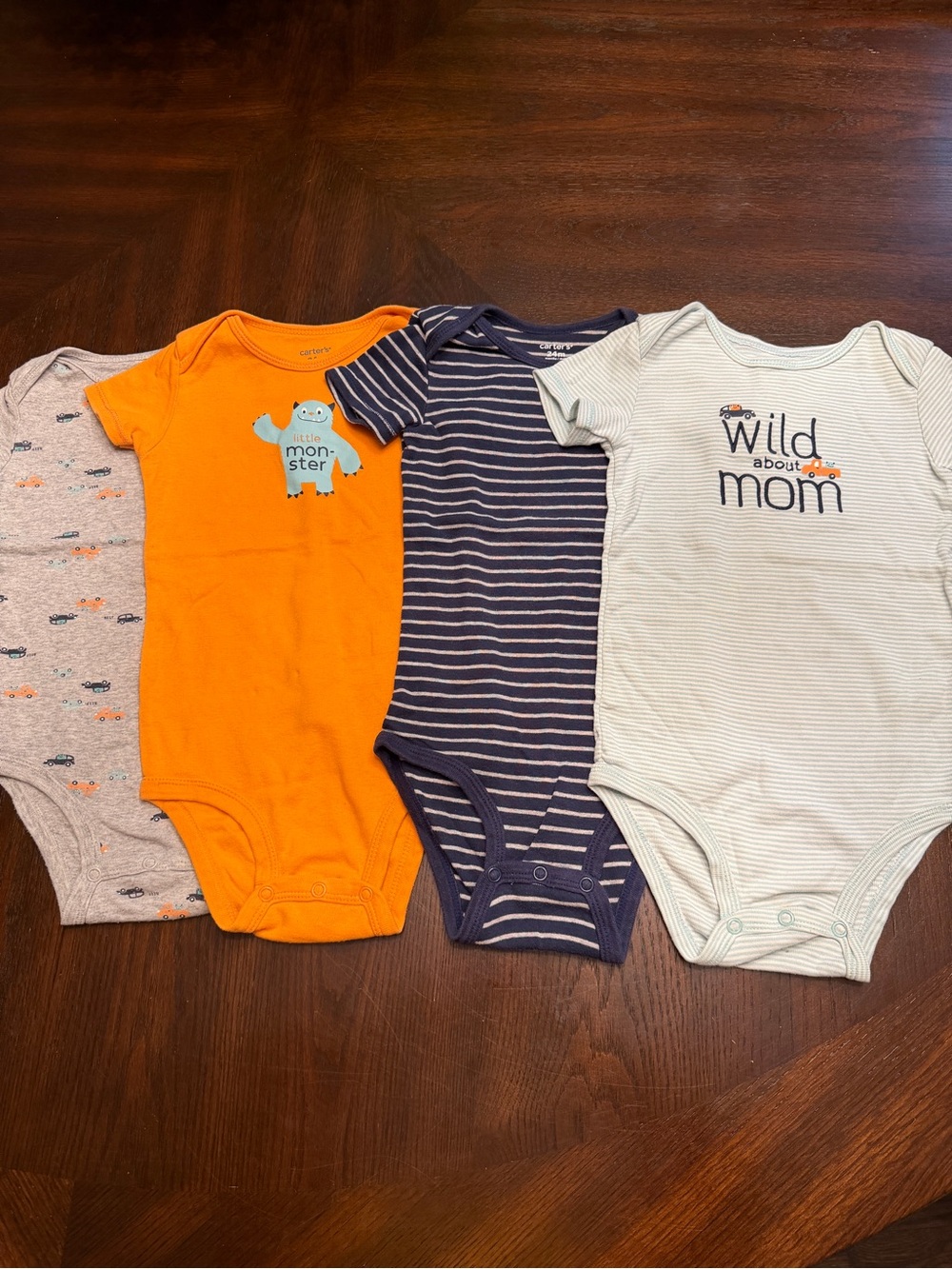 Lot of 4 Carter’s Boy Onesies Bundle 24 Months Cars Monster Striped Bodysuits